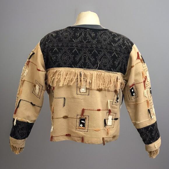 New Directions Jacket Womens L  Fringe Unique Peasant Bohemian Lined Button - Picture 1 of 12